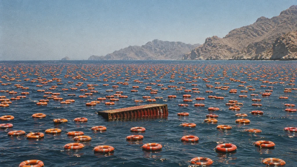 Sunk ship leaves containers near Hormuz